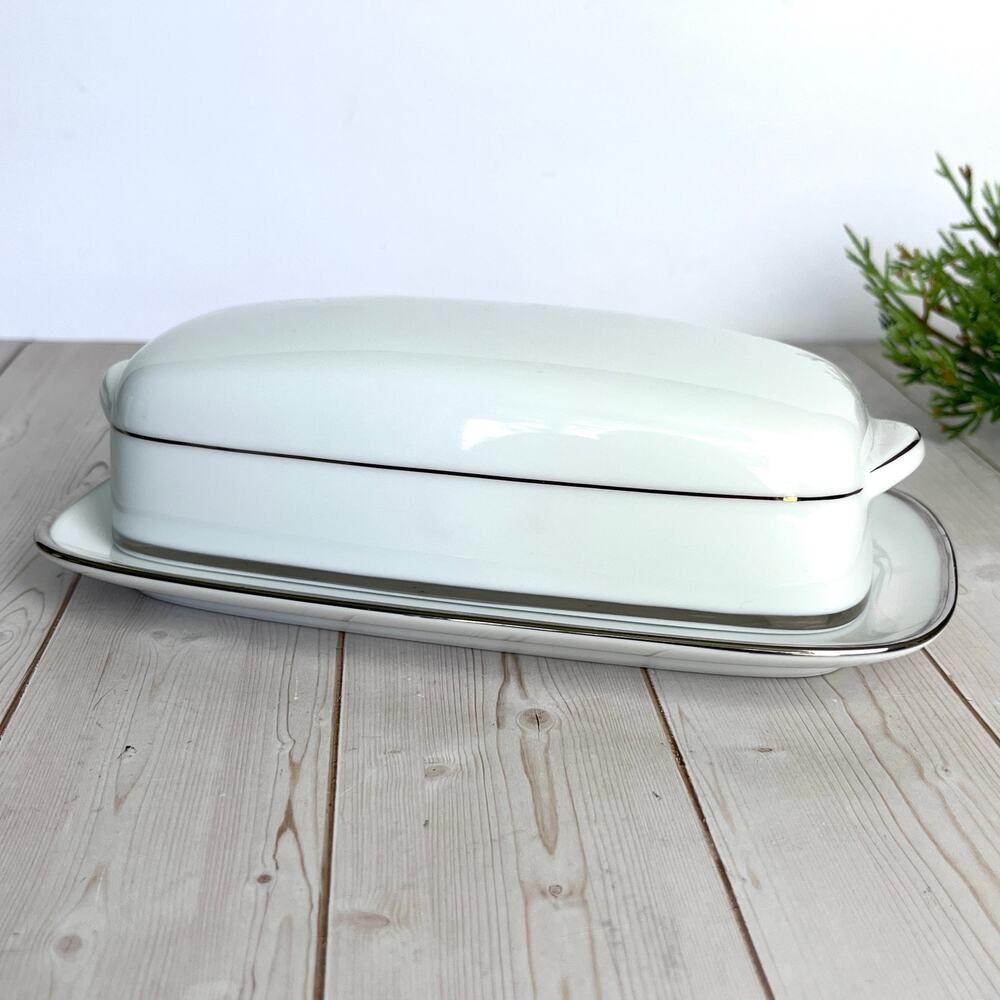 Vintage Noritake Spectrum (2983) Covered Butter Dish Philippines White Porcelain